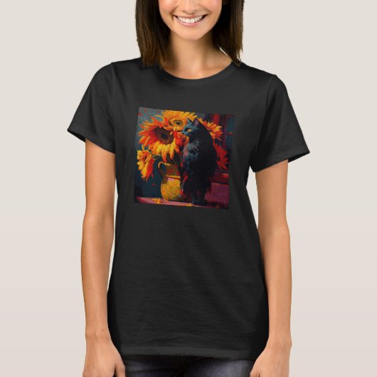 黒猫フラミンゴ酔う者 Tシャツ (正面)