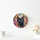 黒猫フラワーズガーデンキャット736 ラウンド壁時計 (ホーム)