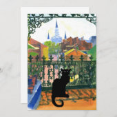 黒猫フランスの付きクオーターバルコニー ノートカード (正面/裏面)