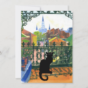 黒猫フランスの付きクオーターバルコニー ノートカード