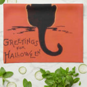 黒猫フルムーンイエローオレンジ キッチンタオル (折り畳み)