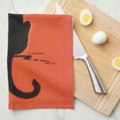 黒猫フルムーンイエローオレンジ キッチンタオル (四つ折り)