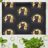 黒猫フルムーンシチュアルブラックハロウィーン キッチンタオル (折り畳み)