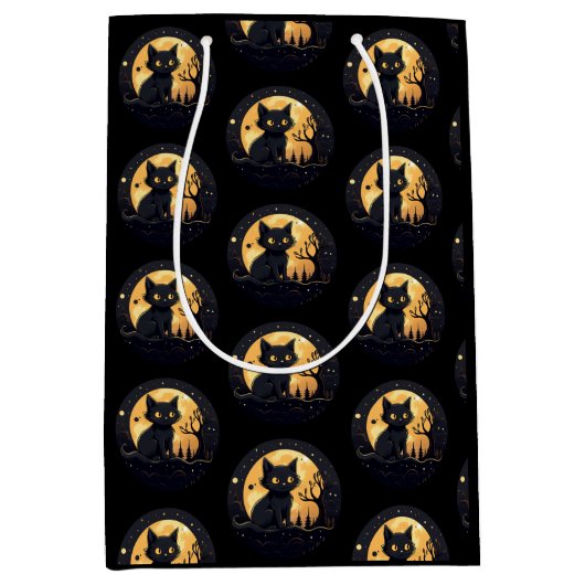 黒猫フルムーンシチュアルブラックハロウィーン ミディアムペーパーバッグ (正面)