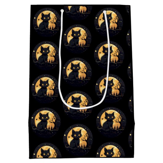 黒猫フルムーンシチュアルブラックハロウィーン ミディアムペーパーバッグ (裏面)