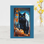 黒猫フルムーンハロウィンカード カード (黄色い花)