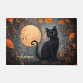 黒猫フルムーンハロウィン華美ウェルカム ドアマット (正面)