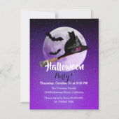 黒猫フルムーンパープルハローウィンパーティ マグネット招待状 (正面)