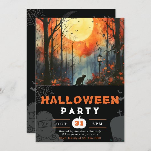 黒猫フルムーンフォレストブラックハロウィーン 招待状 (正面/裏面)