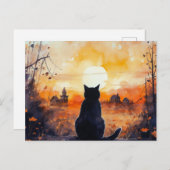 黒猫フルムーン葉ズカントリーハロウィン シーズンポストカード (正面/裏面)