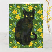 黒猫フローラ カード (黄色い花)
