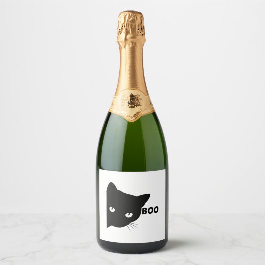 黒猫ブハロウィーンギフト猫 スパークリングワインラベル (正面)