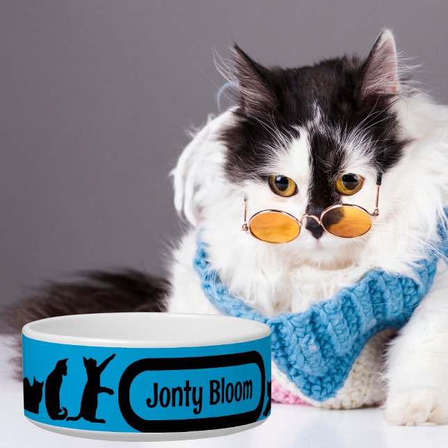 黒猫ブルーシルエットパターン猫の名前 ボウル (クリエイターアップロード済み)