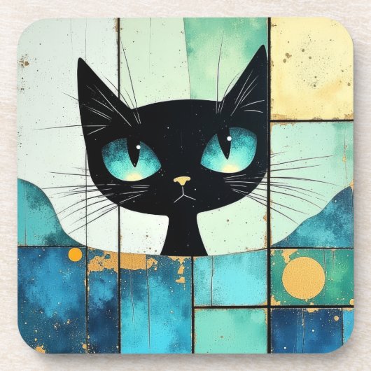 黒猫ブロックアート コースター (正面)