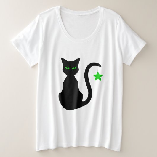 黒猫プラスTシャツ プラスサイズTシャツ (デザイン正面)