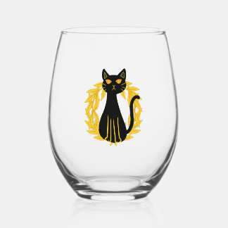 黒猫ペットホラーハロウィンキッズ ステムなしワイングラス