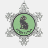 黒猫ホラー不気味ム スノーフレークピューターオーナメント (正面)