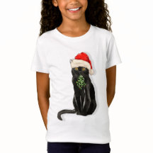 黒猫ボンベイがクリスマスサンタハットTシャツを育てる