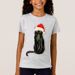 黒猫ボンベイがクリスマスサンタハットTシャツを育てる Tシャツ