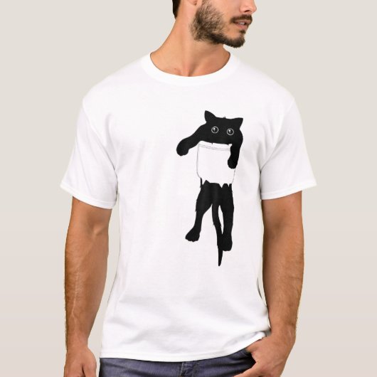 黒猫ポケおもしろいットカワイイ猫 Tシャツ (正面)