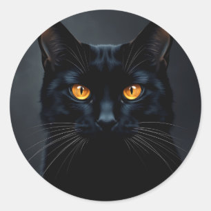 黒猫ポートレートと黄色い目 ラウンドシール