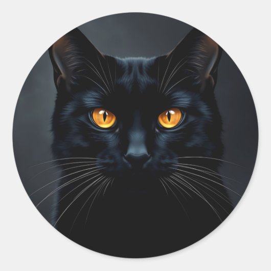 黒猫ポートレートと黄色い目 ラウンドシール (正面)