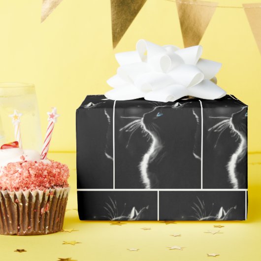 黒猫ポートレート（青い目） ラッピングペーパー (誕生日パーティー)