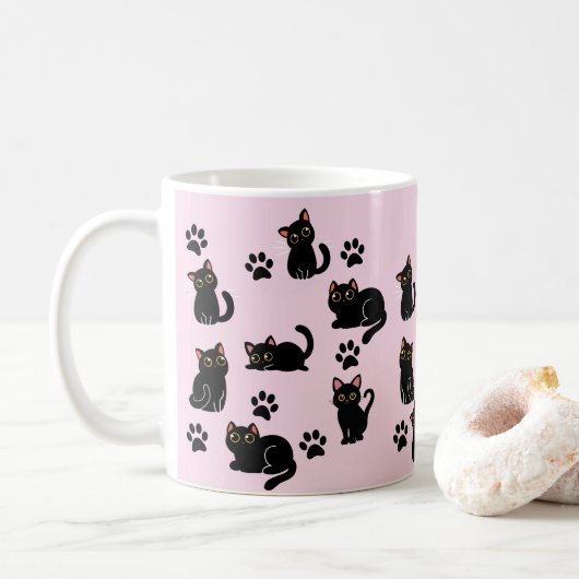 黒猫マグカップギフト、猫好きへのプレゼントにぴったり コーヒーマグカップ (ドーナツ)