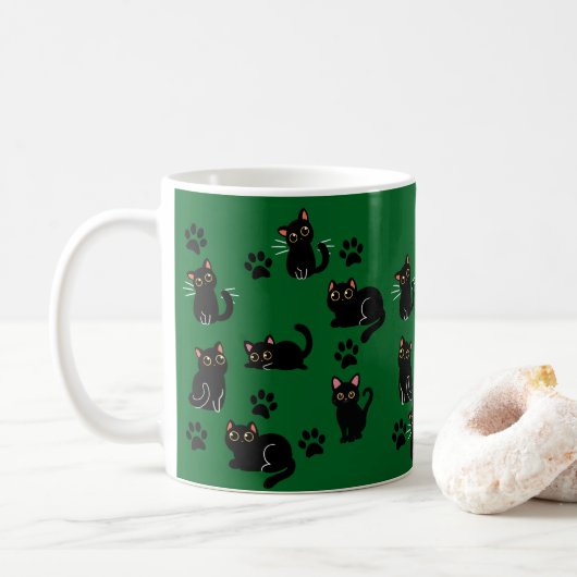 黒猫マグカップギフト:猫好きへのプレゼント コーヒーマグカップ (ドーナツ)