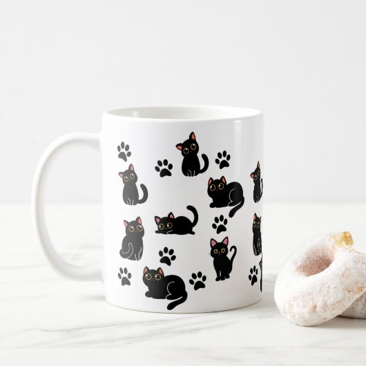 黒猫マグカップギフト:猫好きへのプレゼント コーヒーマグカップ (ドーナツ)