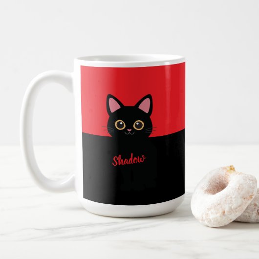 黒猫マグカップ オーダーメイド - 猫好きへのギフト コーヒーマグカップ (ドーナツ)