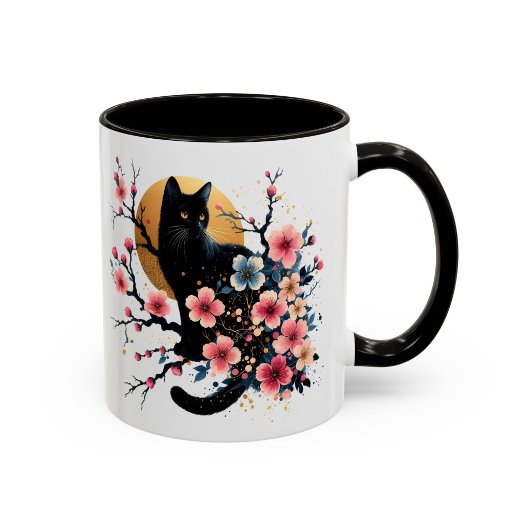 黒猫マグカップ 桜の花 ギフト マグカップ