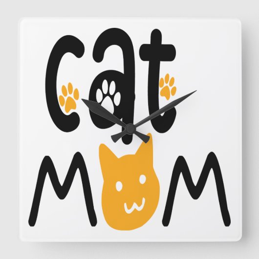 黒猫ママことわざ スクエア壁時計 (正面)
