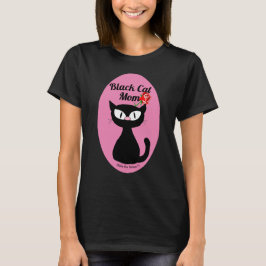 黒猫ママ かわいいキャラクター 黒猫と赤いバラ Tシャツ