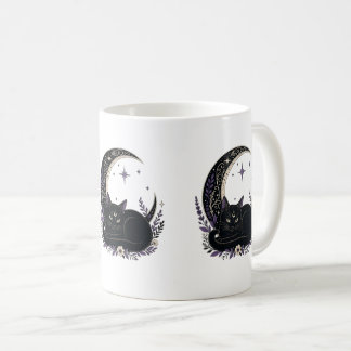 黒猫ママ かわいいゴシック魔女 三日月 コーヒーマグカップ