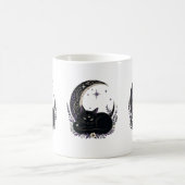 黒猫ママ かわいいゴシック魔女 三日月 コーヒーマグカップ (中央)