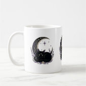 黒猫ママ かわいいゴシック魔女 三日月 コーヒーマグカップ (左)
