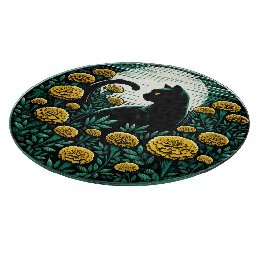 黒猫マリゴールドと黒猫のアートワーク カッティングボード (角)