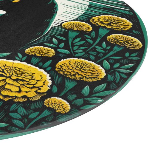 黒猫マリゴールドと黒猫のアートワーク カッティングボード (角)