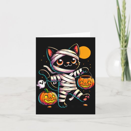 黒猫ミイラのハロウィンパンプキン カード (正面)