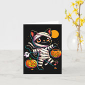 黒猫ミイラのハロウィンパンプキン カード (黄色い花)