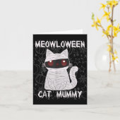 黒猫ミイラのハロウィン カード (黄色い花)