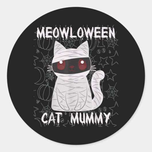黒猫ミイラのハロウィン ラウンドシール (正面)