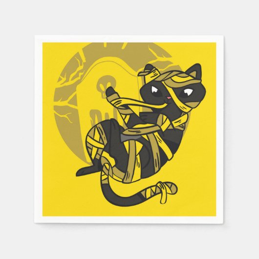 黒猫ミイラ スタンダードカクテルナプキン (正面)