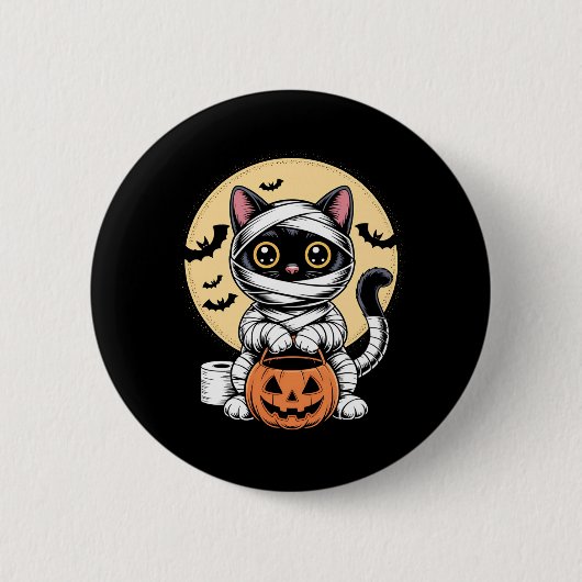 黒猫ミイラ ハロウィン 男女兼用 キッズ おもしろ 缶バッジ (正面)