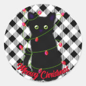 黒猫ミオウィクリスマスキラキラとギンガム ラウンドシール (正面)