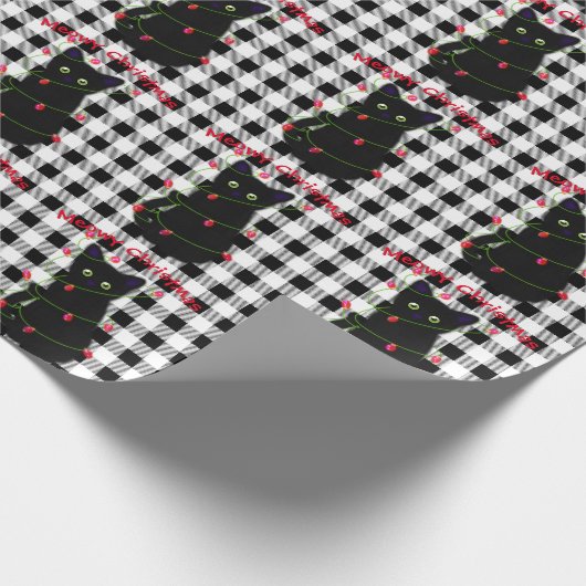 黒猫ミオウィクリスマスキラキラとギンガム ラッピングペーパー (角)