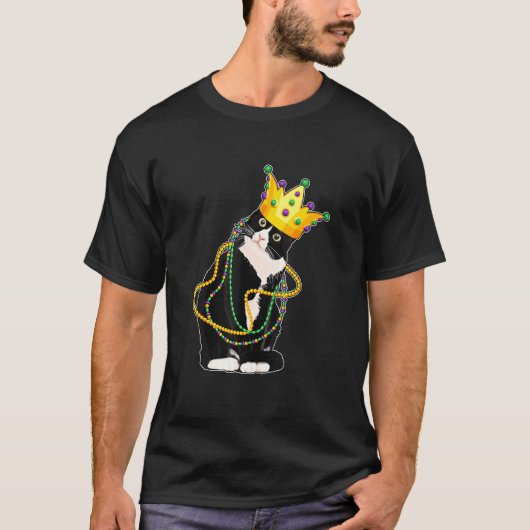 黒猫ミオマーディグラスマスク(紋章の)フラ・ダ・リ猫1 Tシャツ (正面)