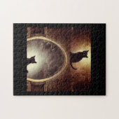 黒猫ミステリー鏡ダークファンタジー ジグソーパズル (横)