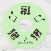 黒猫ミュージシャン楽器音符グリーン ワイングラスタグ (正面)